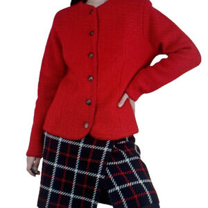 Vintage Tally Ho Red Cardigan Jacket 100 % Boiled Wool Sweater
